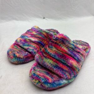 UGG Multicolor Fuzzy Slide Sandals in Neon Pink & Blue women’s size 6
